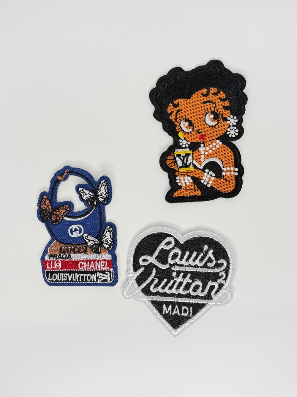 3PC Designer Embroidered Iron-on Patch Set - Black, Blue, White